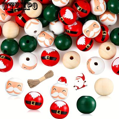 WTEMPO Weihnachtsserie Runde Perlen Weihnachtsmann Figur Rot/Weiß/Grün Runde Perlen mit Seil Weihnachtsbaumdekor Ornament