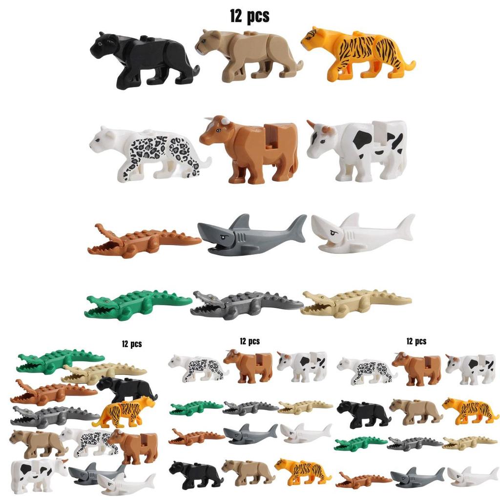 Mini Leopard Crocodile And Shark Animal Building Blocks Set 12 Pieces Of Educational Plastic Toys For Kids
