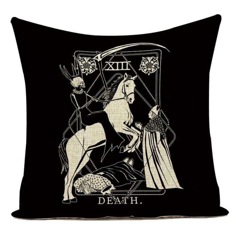Horror Tarot Cushions Cover Bone Stand Decorative Cushioncovers Print Linen Pillows Black And White Portrait Pillows Cases Cojin