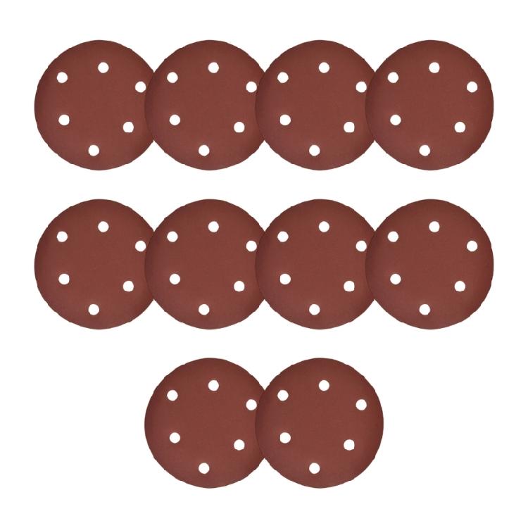 Pack of 10 120mm 6 Hole Sandpaper Sanding Discs Pads For Variable Speed Grinders And Surfaces Preparation