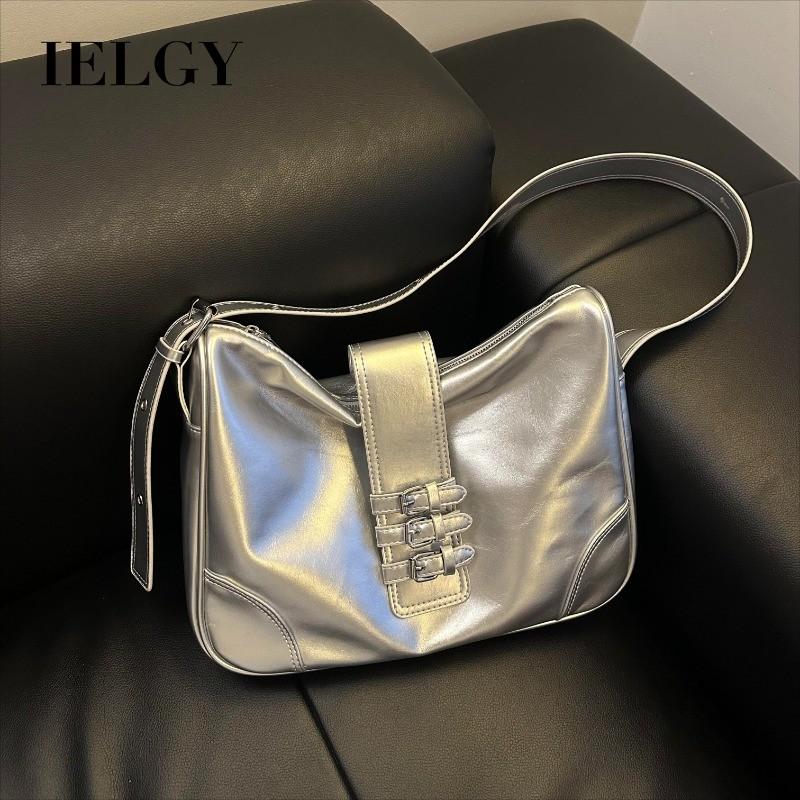Ielgy Large-Capacity Soft Leather Tote Bag Sweet Cool Hot Girl Motorcycle Bag Portable Classy Fashion One-Shoulder Messen