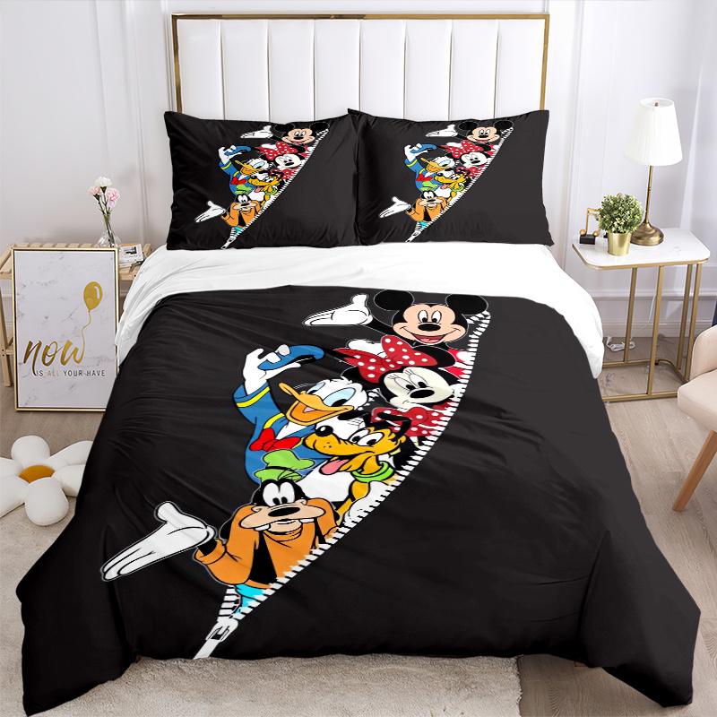 Set Biancheria da Letto con Cerniera, Stampa Mickey & Friends, Morbido e Confortevole Copripiumino per Camera da Letto, Camera degli Ospiti (3 pezzi) (1 Copripiumino + 2 Federe