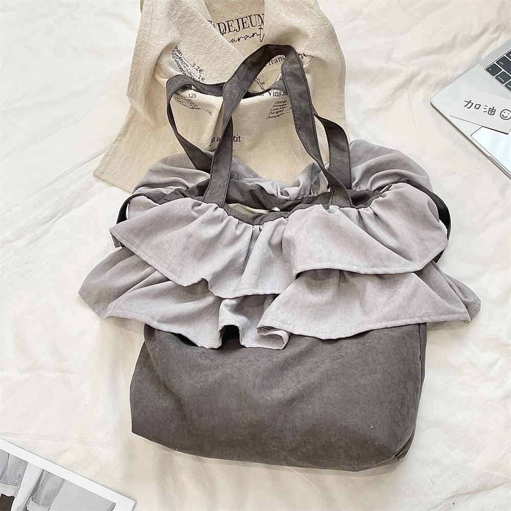 

Вместительная сумка-мешок с милой оборкой, на плечо, студенческая сумка для занятий, сумка-мессенджер для прогулок темно-серого