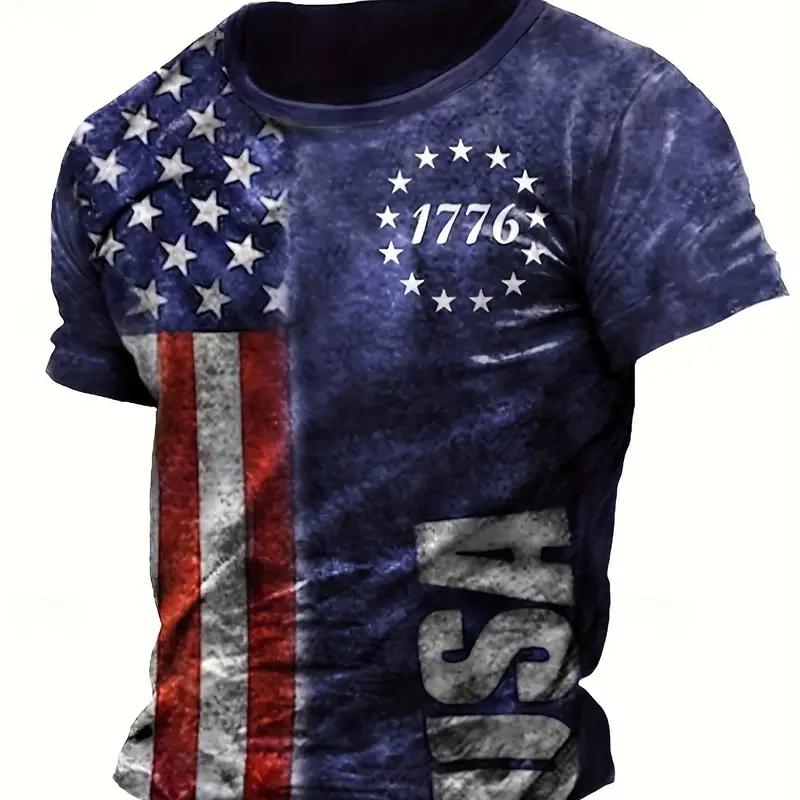 Summer Men T Shirts American Flag 3D Printed Harajuku Round Neck Tee Shirt Casual Short Sleeve T-Shirts