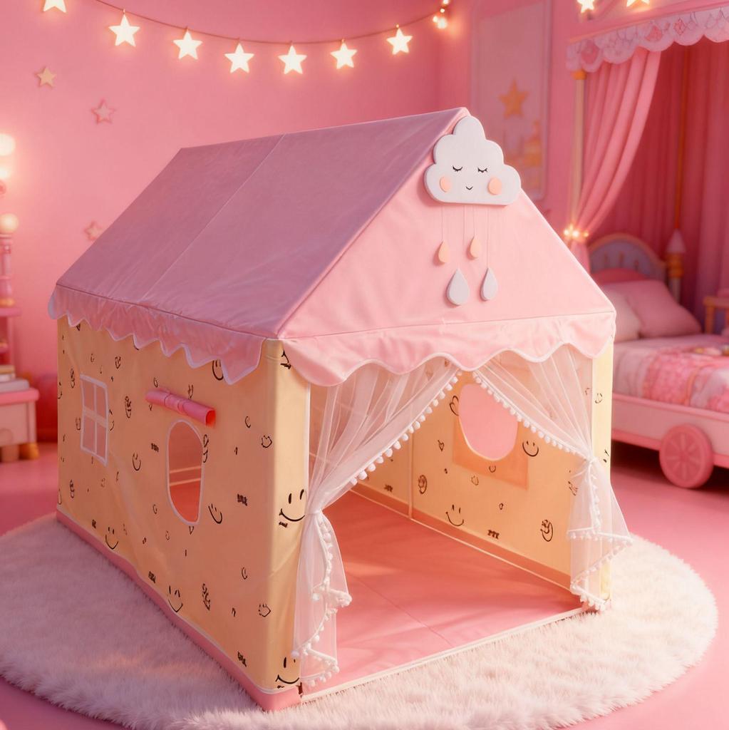 Indoor Children's Princess Castle Play Tent with Smiley Face Design