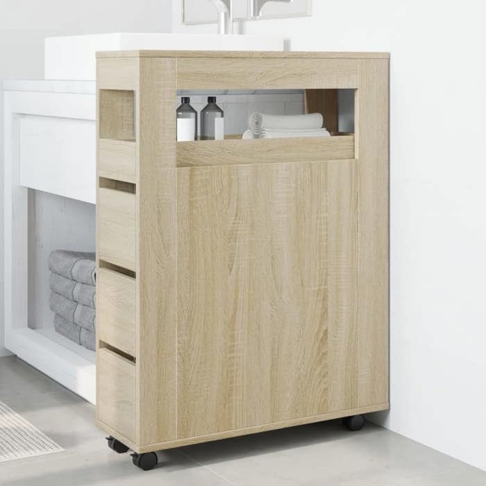 VidaXL Narrow Bathroom Cabinet On Wheels Sonoma Oak, Narrow Bathroom Storage, Narrow Storage for 855270