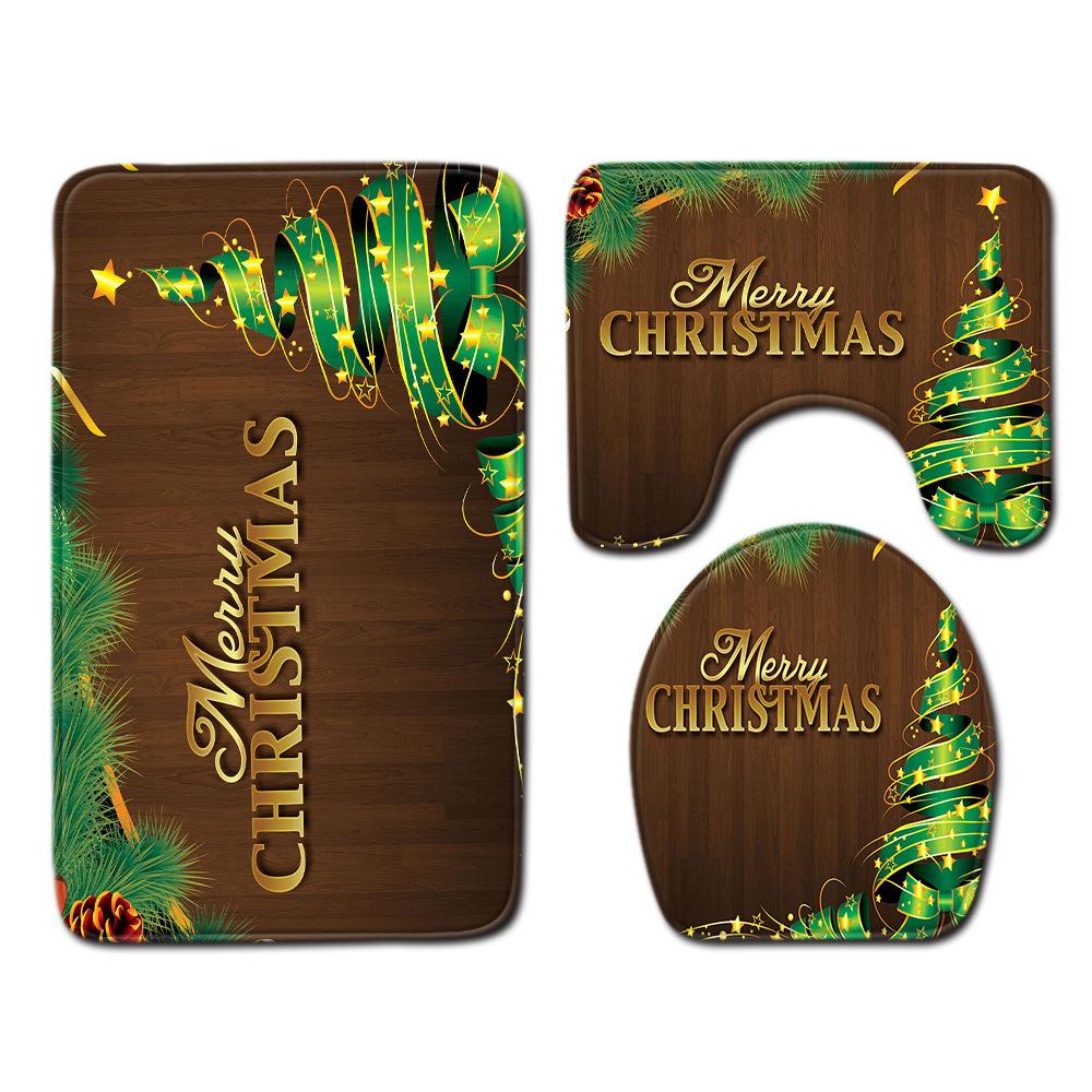 Christmas Household Bathroom Shower Curtain Four-Piece Bathroom Non-Slip Door Mat Bedroom Living Room Floor Mat Carpet