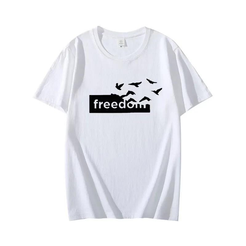 

2025 Summer Fashion Cotton Crew Neck T-Shirt Freedom Printed Short Sleeve Loose and Versatile Men and Women Clothing Top T-shirt 3XL