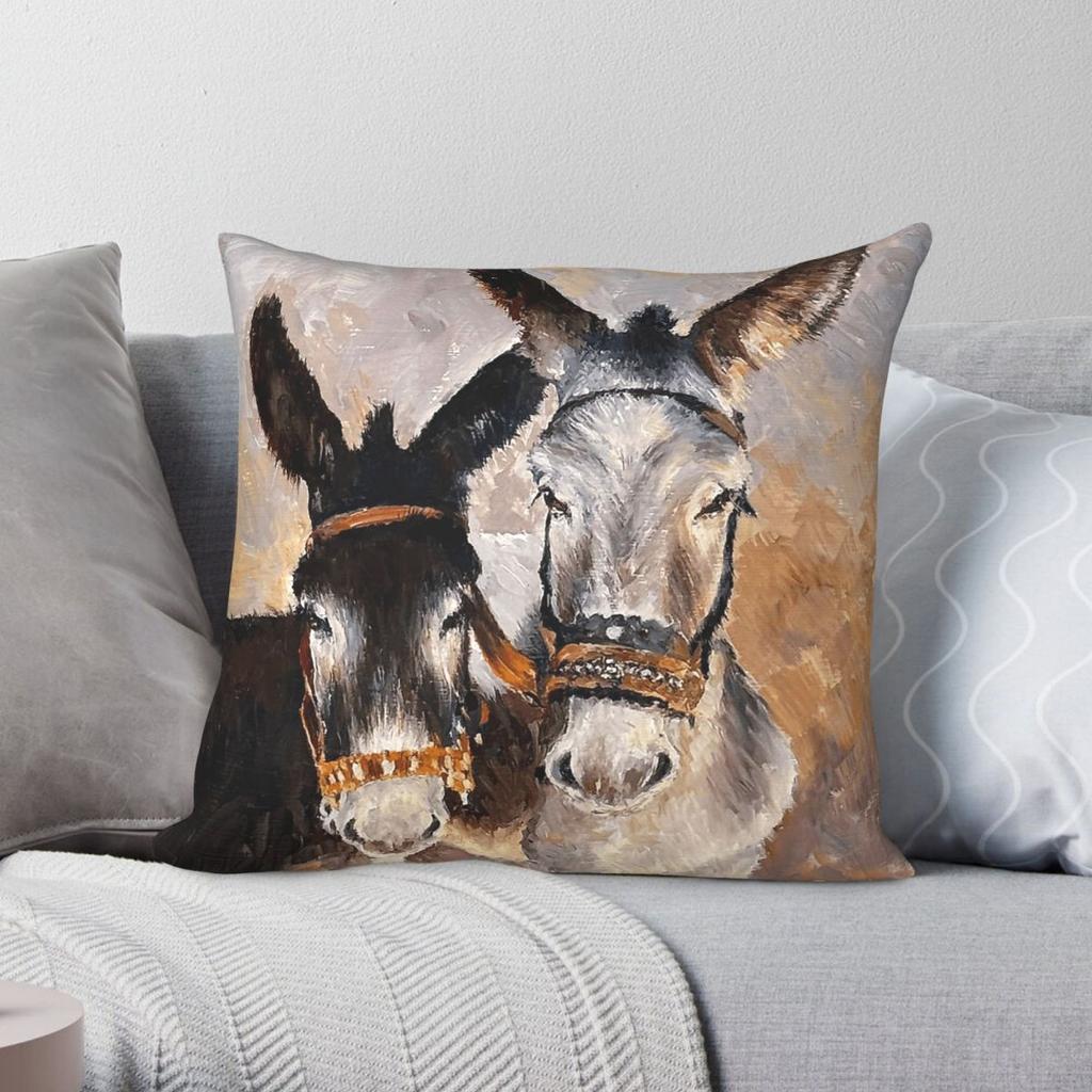 Dos Burros Two Donkeys Square Pillowcase Polyester Linen Velvet Pattern Zip Decor Throw Pillow Case Room Cushion Cover