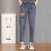 Women's High Waist Elastic Jeans: 2024 Autumn/Winter Retro Embroidered Harem Cropped Pants
