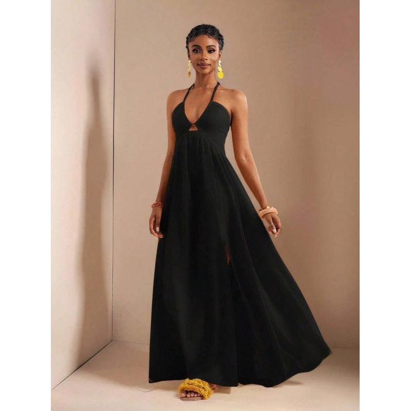 Europe, America 2026 summer new leisure vacation neck halter slit A word neck dress XS