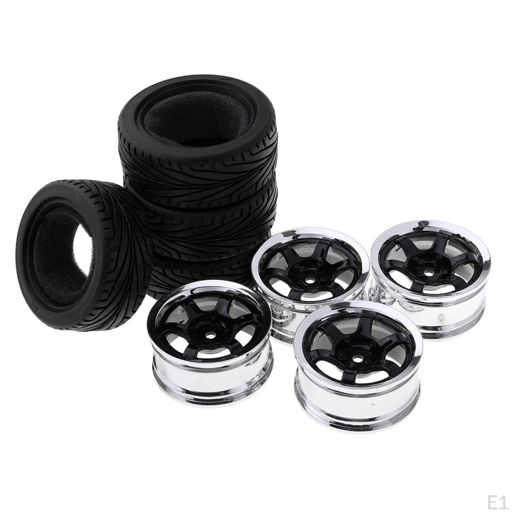 Wheel Rim Rubber Tires For RC 1:10 Flat Racing Car Of 4pc