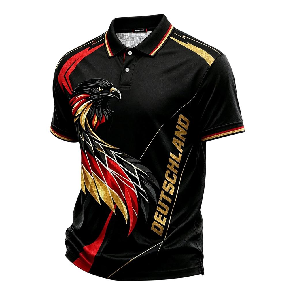 Men's Summer Short Sleeve Polo Shirt Printed Design with Collar Button Front Casual Fit Lightweight Breathable Fabric