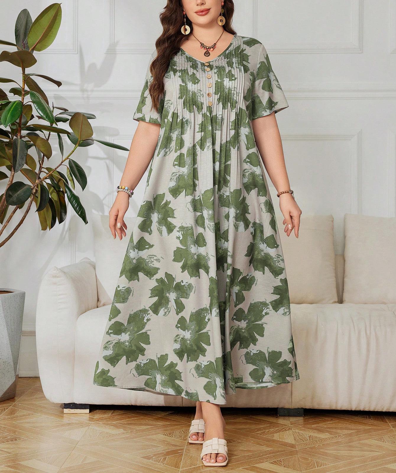 

Available: Stunning Purple Print V-Neck Summer Dress for Women - Unique Loose Vacation Style Long Dress 0XL