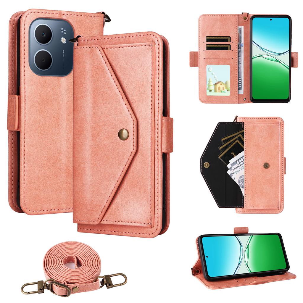 For Oppo A5x 5G/4G Leather Case Magnetic Closure Wallet Stand Phone Cover with Crossbody Strap