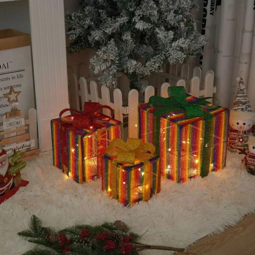 

3pcs Set LED Gifts Box Light Battery Waterproof Christmas Elk Star Snowflake Xmas Decorative Lamp Home LED Box Gifts Lights C