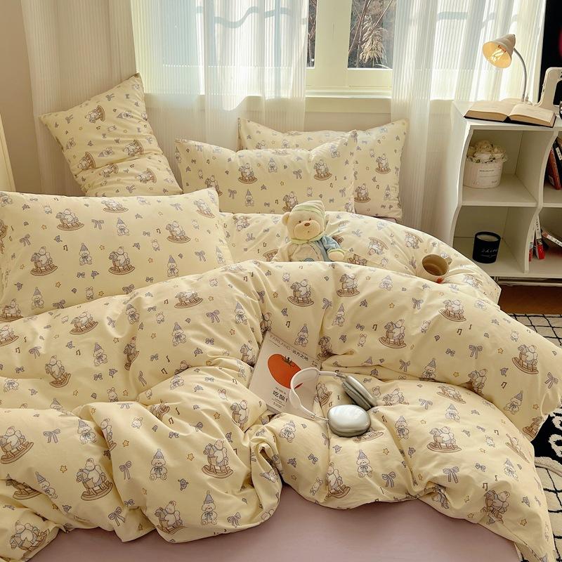 Pure Cotton Bedding Four-piece Set Cartoon Floral Bed Sheet Quilt Cover Pillowcase Set
