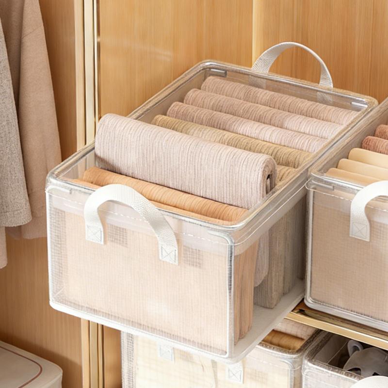 Large Storage Basket with Metal Frame, Foldable Box for Transparent Clothes, Stackable for Toys