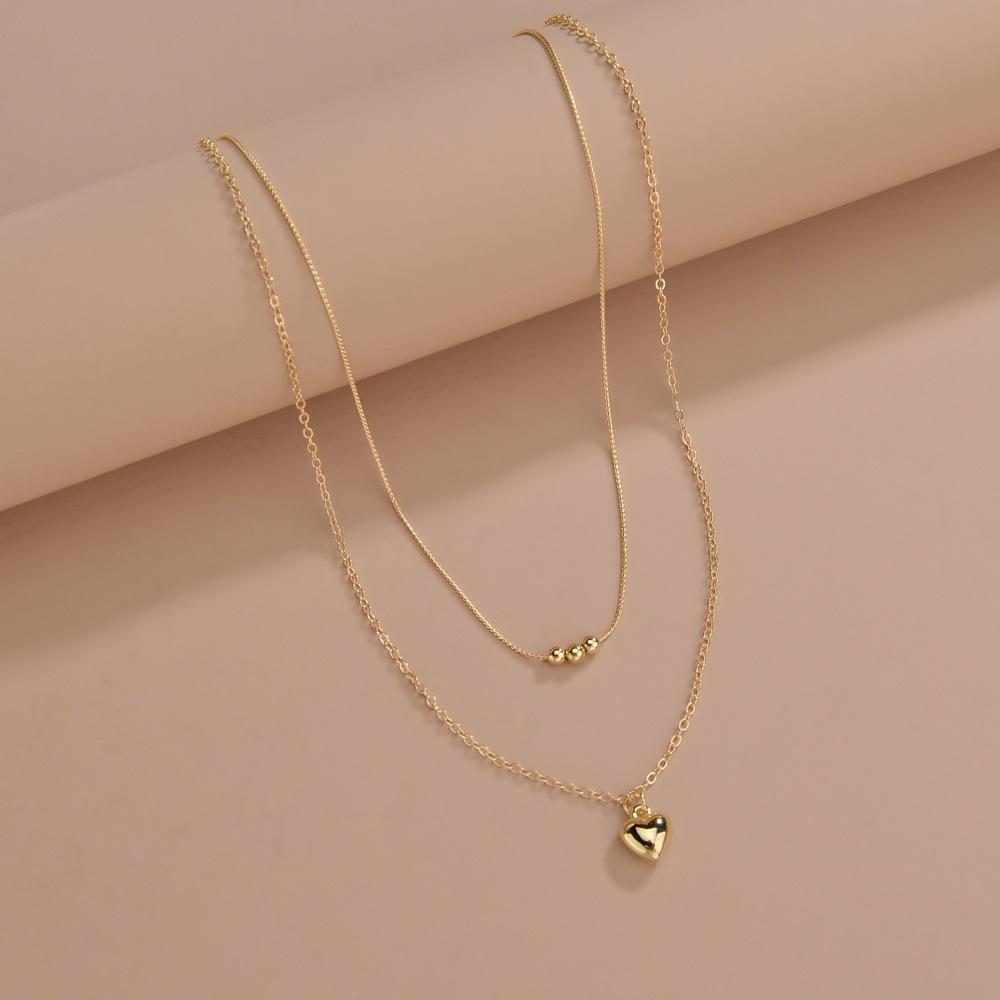 Personalized Stacked Wind, Love Gold Bead Pendant, Double-layer Women's Necklace, Adjustable Collarbone Chain