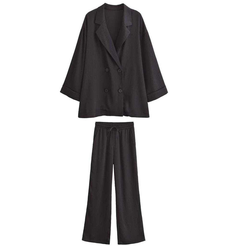 Summer Women's Wrinkle Effect Suit Jacket + Pants Suit Women
