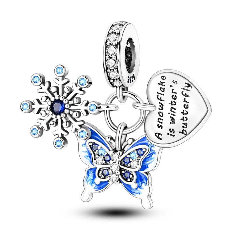 Sky Blue Color Decorative Charms Bead Elements Genuine Copper Butterflies Flower Moon Pendant Piece Suitable For Authentic Bracelet Style Jewelry