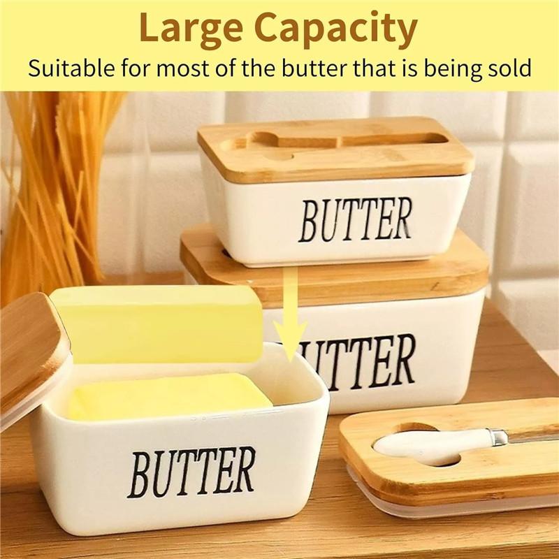 Porcelain Butter Dish with Lid And Knife Ceramic Container for Butter Cheese
