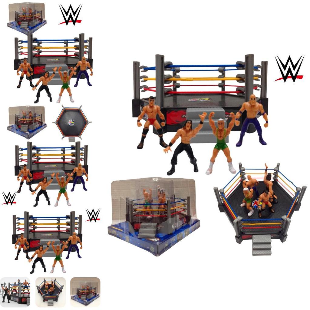 High-quality Plastic Wrestler Action Figure Set For Children's Play Includes 4 Wrestlers And A Four-sided Arena