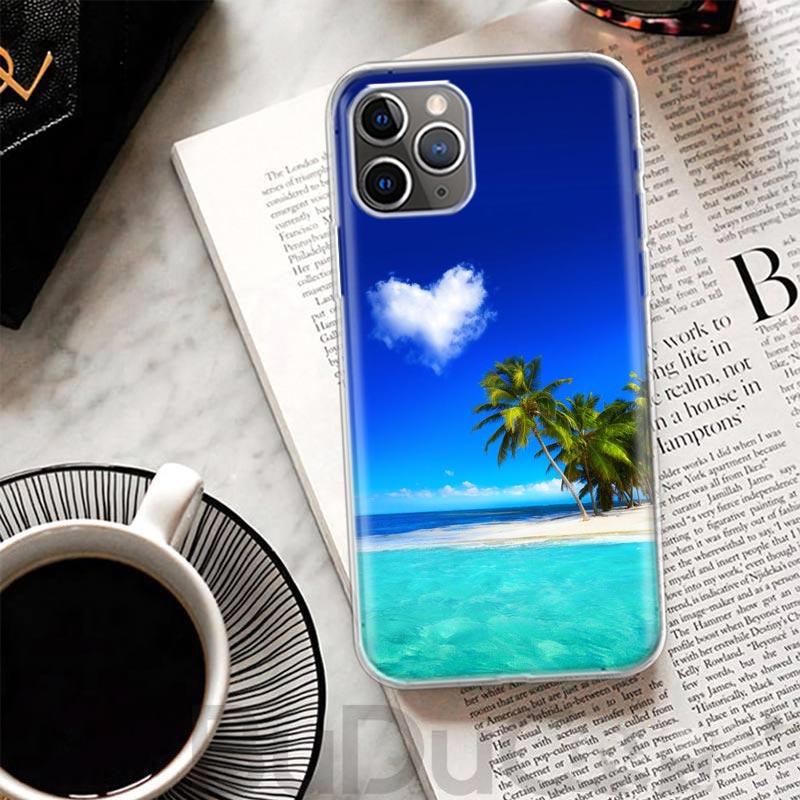 Summer Beach Sunset Sea Palm Tree Cover For iPhone 16 15 14 13 12 11 Pro Max Apple Phone Case X XS 7 Plus 8 + Art Customized Pri