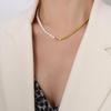 Trendy European and American Heavy Metal Chain Necklace with Freshwater Pearl and 18K Gold-Plated Titanium Steel for Women