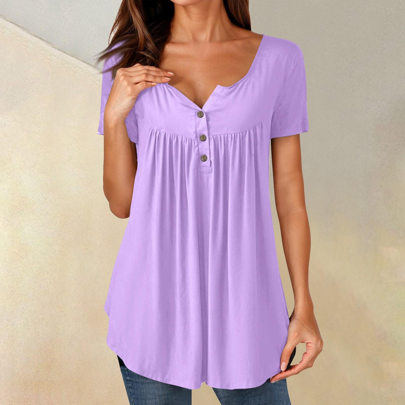 

Жіночі топи-туніки Одягнені повсякденні літні сорочки з короткими рукавами Вільний крій у складку в стилі бохо XXXXXL фіолетовий