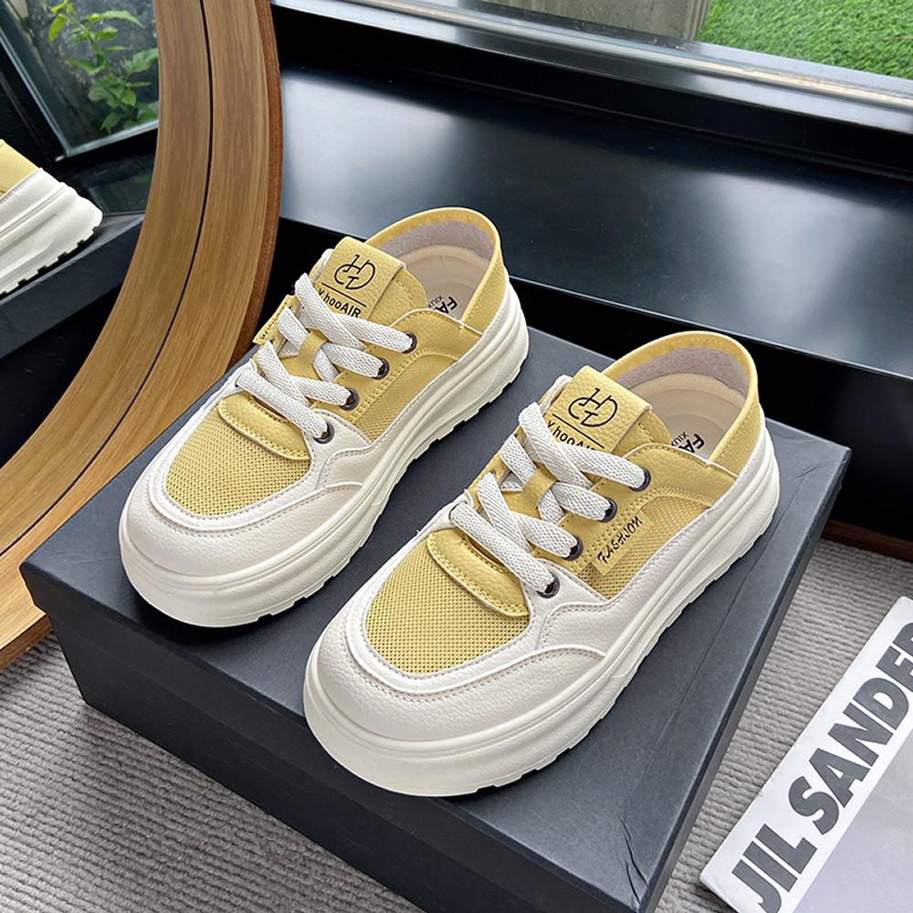

Women s Breathable Sports Shoes Low Top Mesh up Thick Bottom Casual Sneakers Comfortable Wear Resistant Rubber Outsole 40 жёлтый