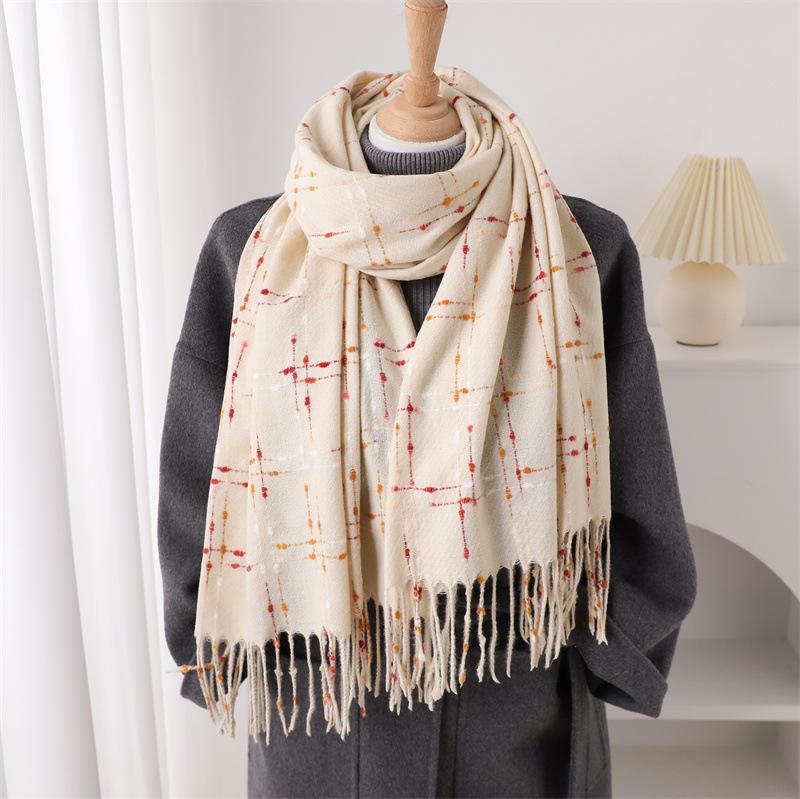Luxuriöser Karierter Kaschmirschal für Damen Winter Warm Pashmina Damen Schals und Wickeltücher Lässig Quaste Bufanda Schal Decke