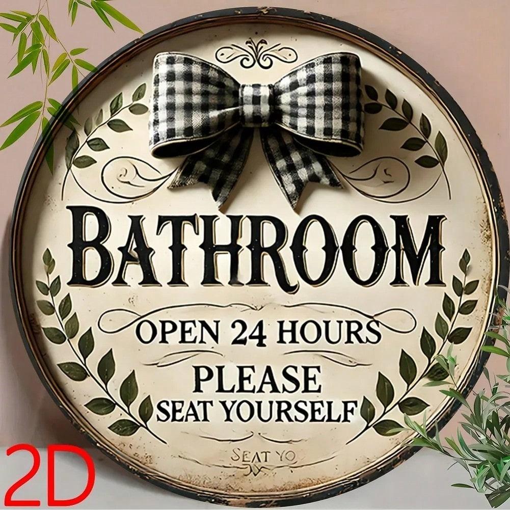 Vintage Round Metal Wall Decor Rustic Bathroom Sign Humor Home