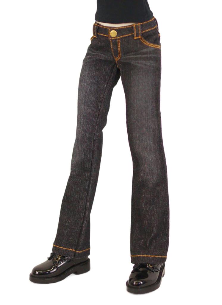 MDD Compatible Okayama Processing Straight Jeans Black KOJIMA Processing Jeans Processing Low Rise Stretch Denim Vintage Processing Standard 40cm Doll