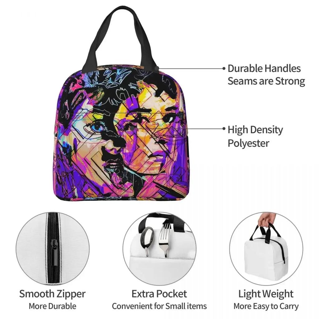 Cute Audrey Hepburn Insulated Lunch Bag for Women Office Cooler Thermal Food Box Tote Portable Lunch Boxes Container