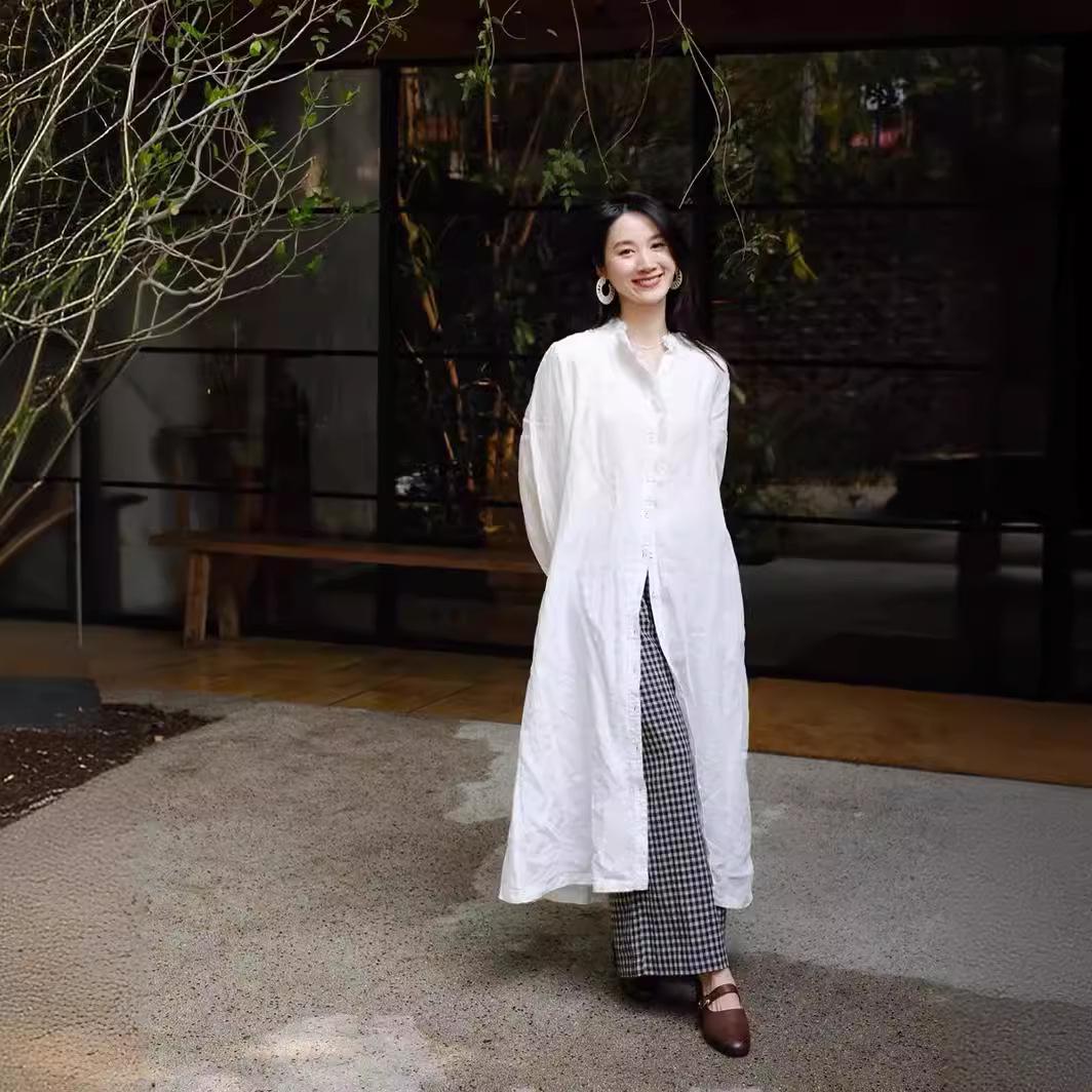 

2024 Linen Cotton Plaid Pants - Japanese Style Straight Leg, Loose Fit Small