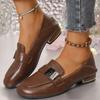 Fashion 2025 Classic Faux Pu Leather Loafers Women Metal Decoration Slip On Flats Shoes Woman Solid Color Round Toe Casual Shoes Female