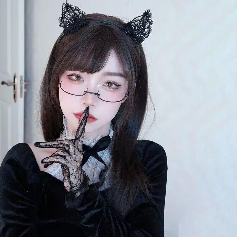 Vintage mesh bridal Lolita black lace gloves sexy photo props black silk sleeves