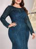 Plus Size Sequined Mermaid Bridesmaid Gown - Elegant Slim Fit with Round Neck for Evening or Banquet
