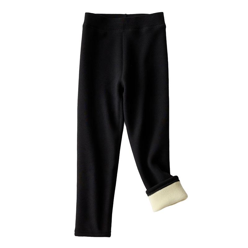 Leggings épais en coton doublé polaire pour filles - Pantalons d'hiver chauds de couleur unie