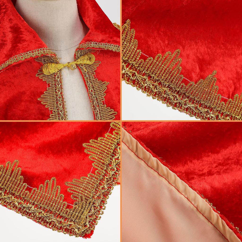 AUZOEYTOYK Prince Cosplay Cape and Crown Perfect for Theater Cultural School and 100cm Long Kids' Set, 2-Piece Set, Red, Hoodless, Gorgeous,
