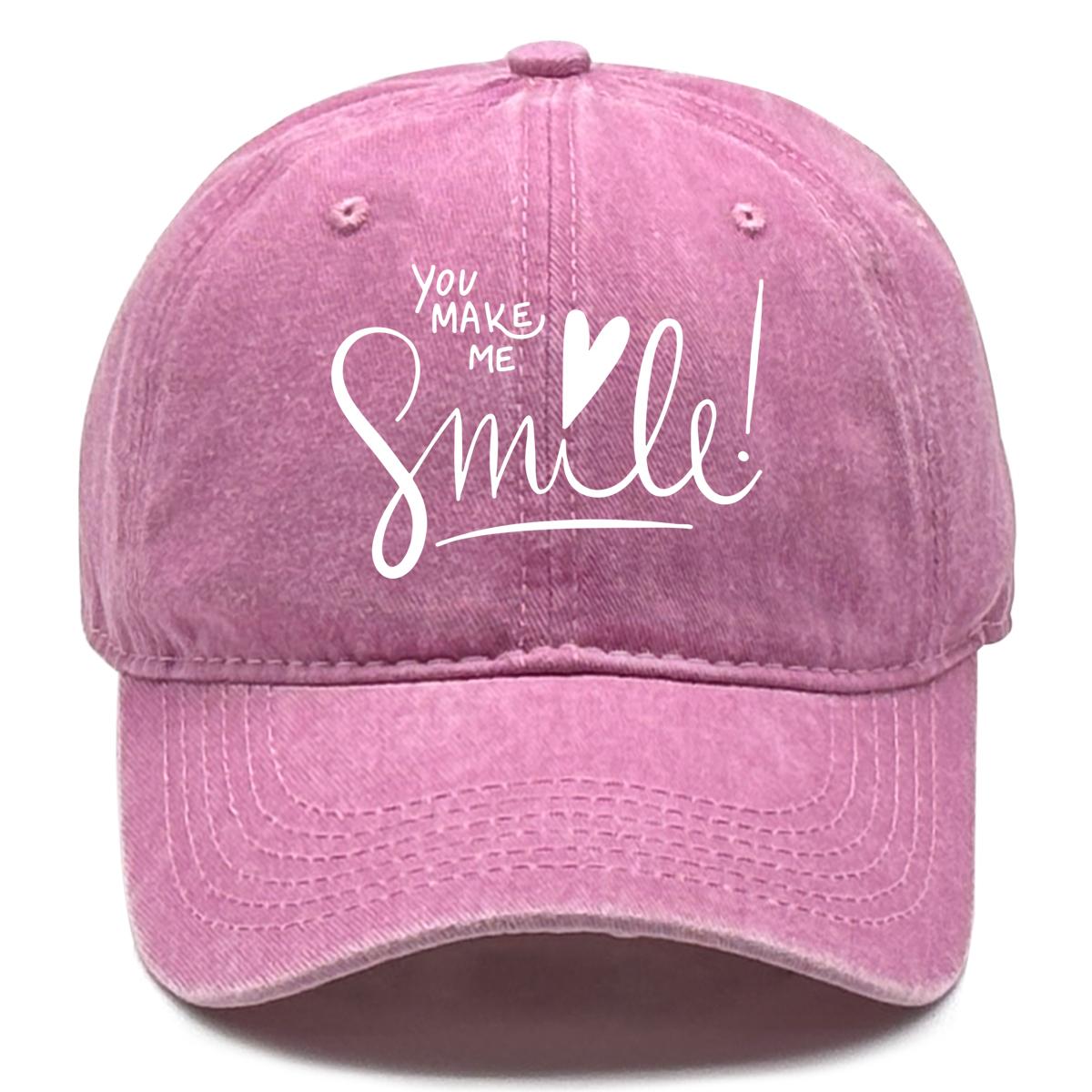 You Make Me Smile Print Snapback Baseball Cap Cotton Hat Leisure Lightweight Adjustable Baseball Caps Ideal Choice For Tennis розовый