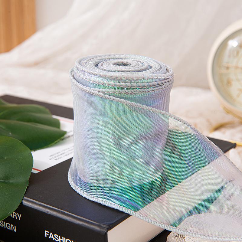 4cm x 10 Yards Iridescent Fishtail Yarn Ribbon, Polyester Lace Tulle for Floral Art & Baking.