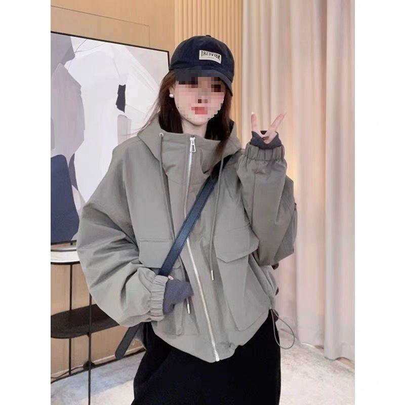 Женская европейская вельветовая ветровка с капюшоном, короткая хлопковая парка - Зимний стиль 2025 XL (115-130 jin)