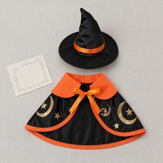 Yangyizhi 1 Set Pet Halloween Costume, Cat Wizard Hat And Cape, Cute Pumpkin Print Apparel for Small Dogs Cats Festive Party Wear