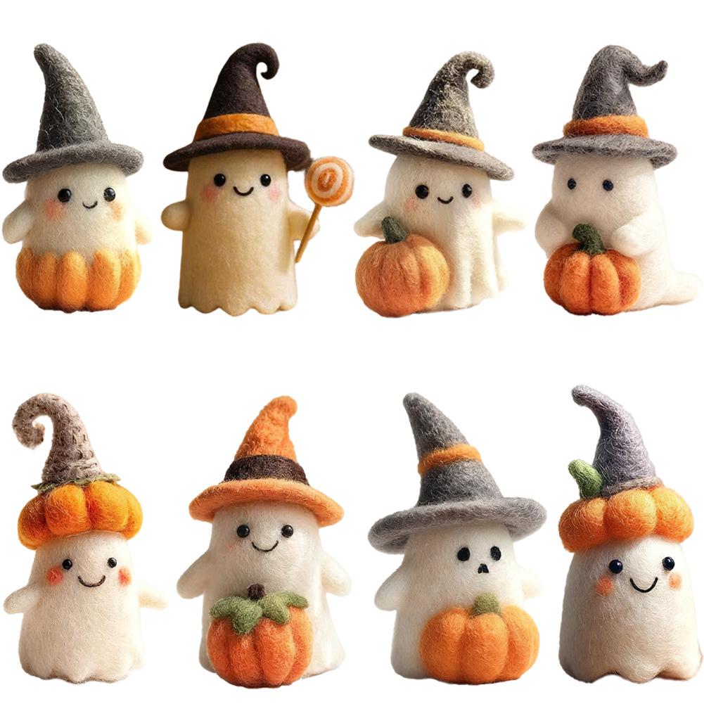 New Home Decoration Handmade Knitted Witch Ghost Doll Ornament Cute Pumpkin Ghost Keychain for Bag Pendant Christmas O3B8