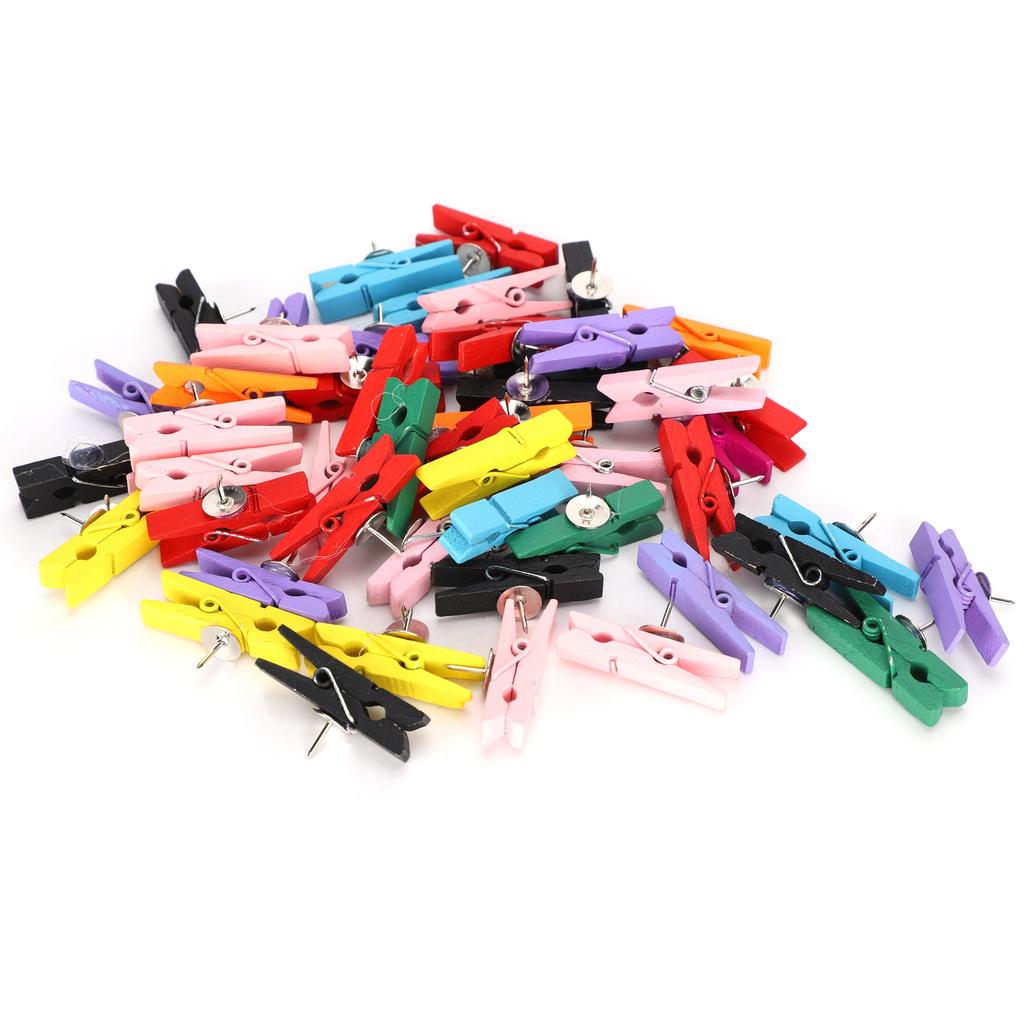 100pcs Push Pins Clips Small Mini Colorful Picture Photo Clips Wooden Crafts Clips
