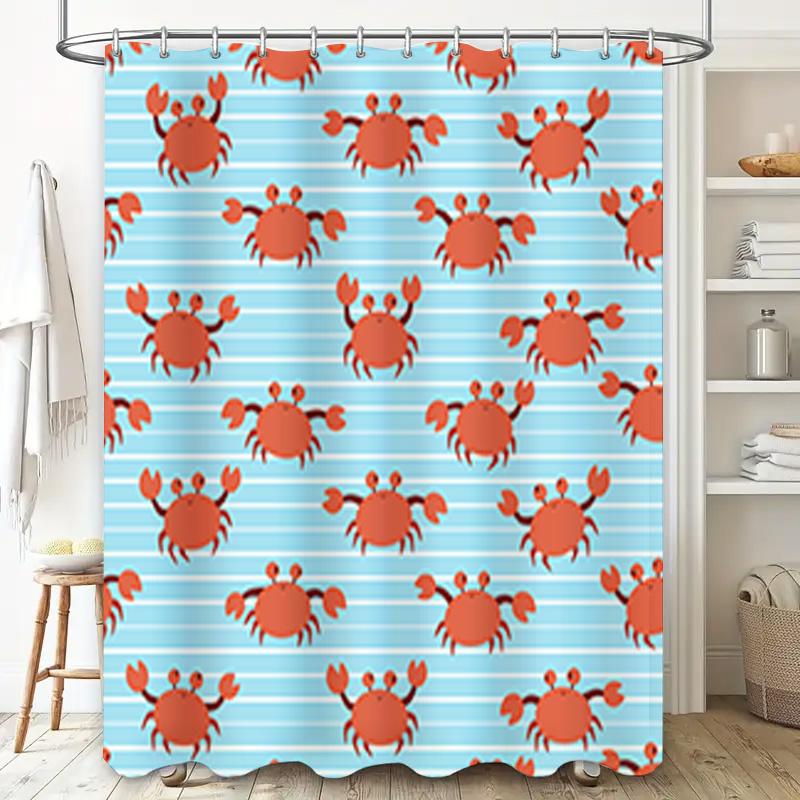 Ocean Blue Crab Shower Curtain 3D Printed Fabric Waterproof Bathroom Decor