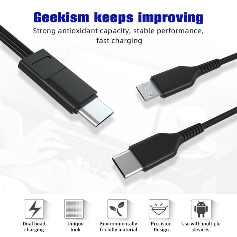 HdoorLink 2 in 1 Micro USB To Type-C Cable Mobile Phone Fast Charging Cable USB C Short Charger Cord For Samsung Huawei