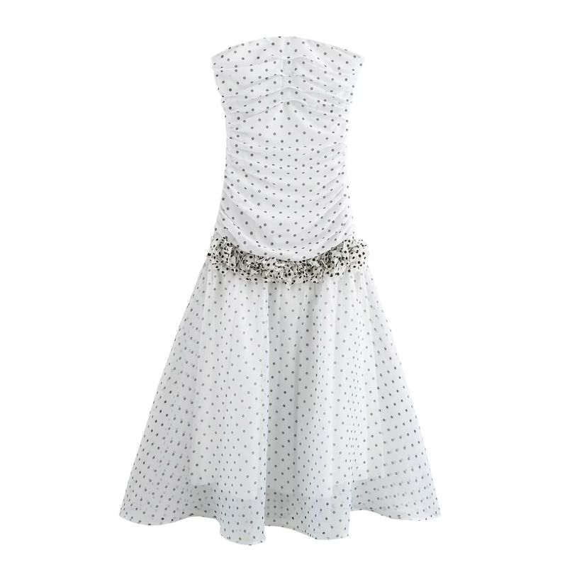 Kaslead New Arrival Women's Clothing Fashion Style Fashion Minimalist Polka Dot Three-Dimensional Flower Decoration Tube Top Dress